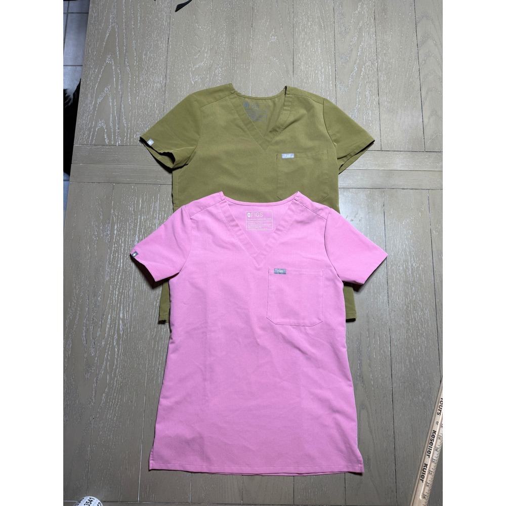 FIGS Casma Scrub Tops Womens XXS Pink Olive Green Technical Collection 2 Pack
